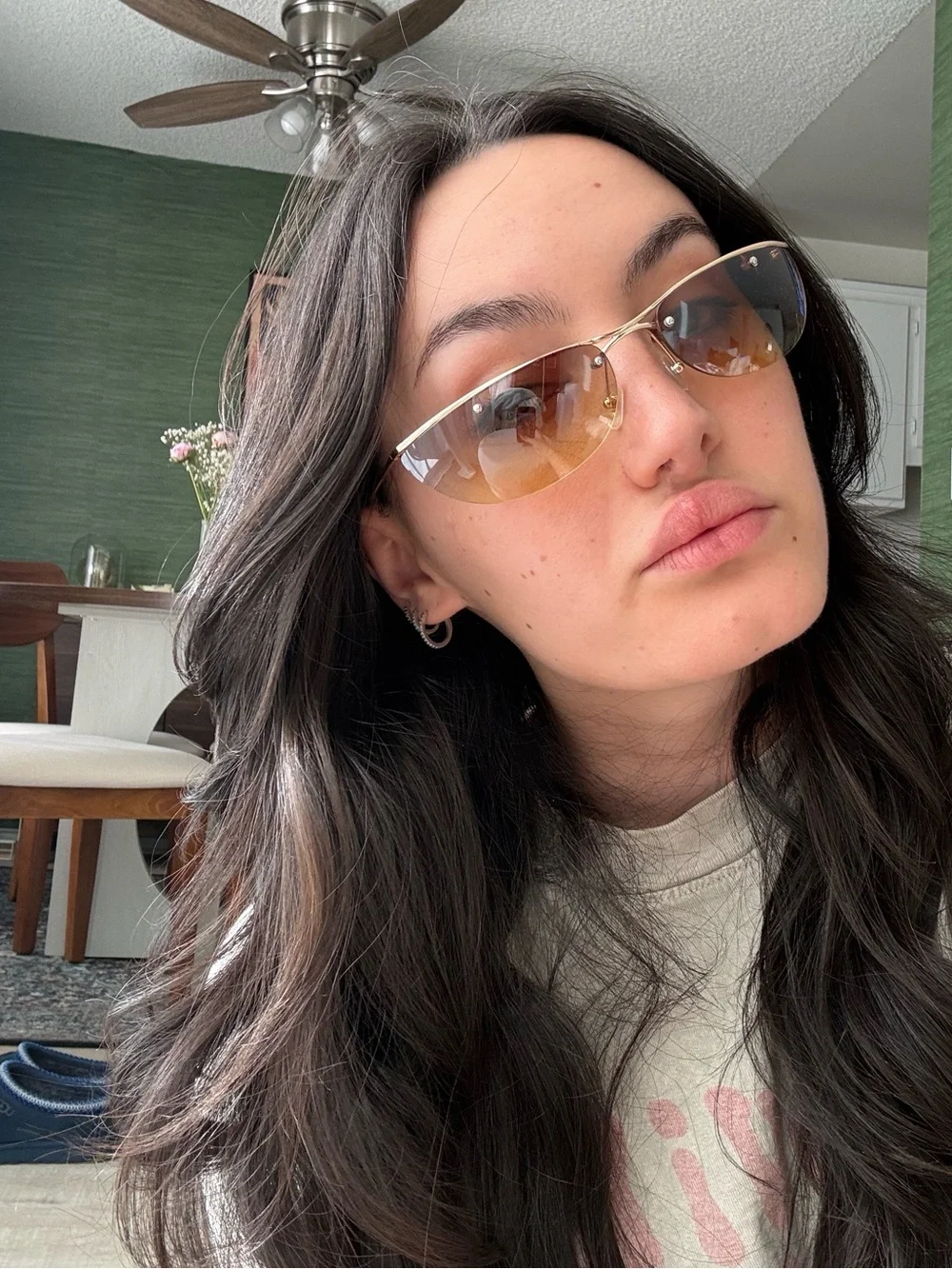 Rimless Gold Frame Sunglasses with Gradient Yellow-Brown Lenses